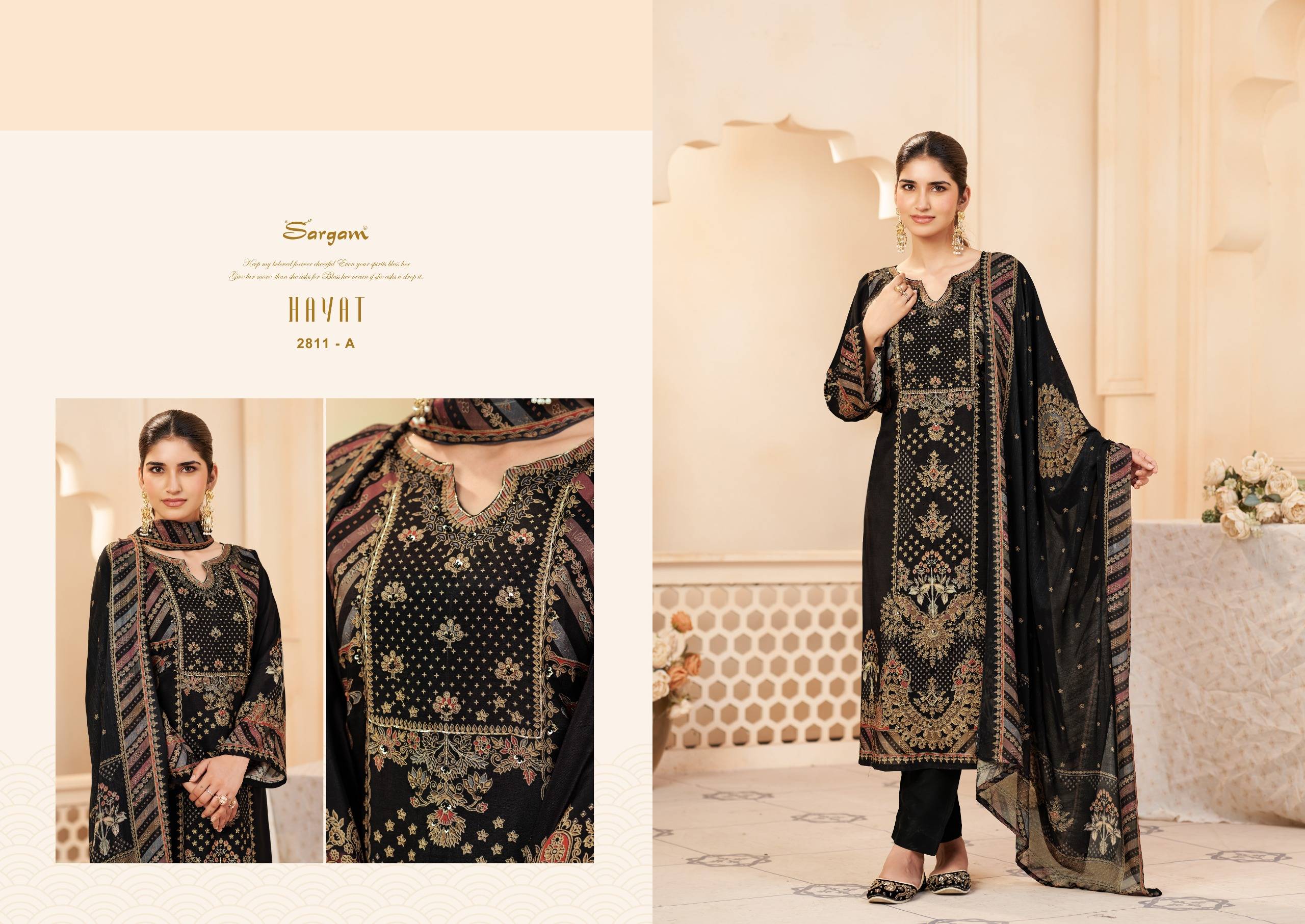 HAYAT by SARGAM 2811A TO 2811D SERIES Stylish Beautiful Colourful PURE VISCOSE MUSLIN Dresses At Wholesale Price